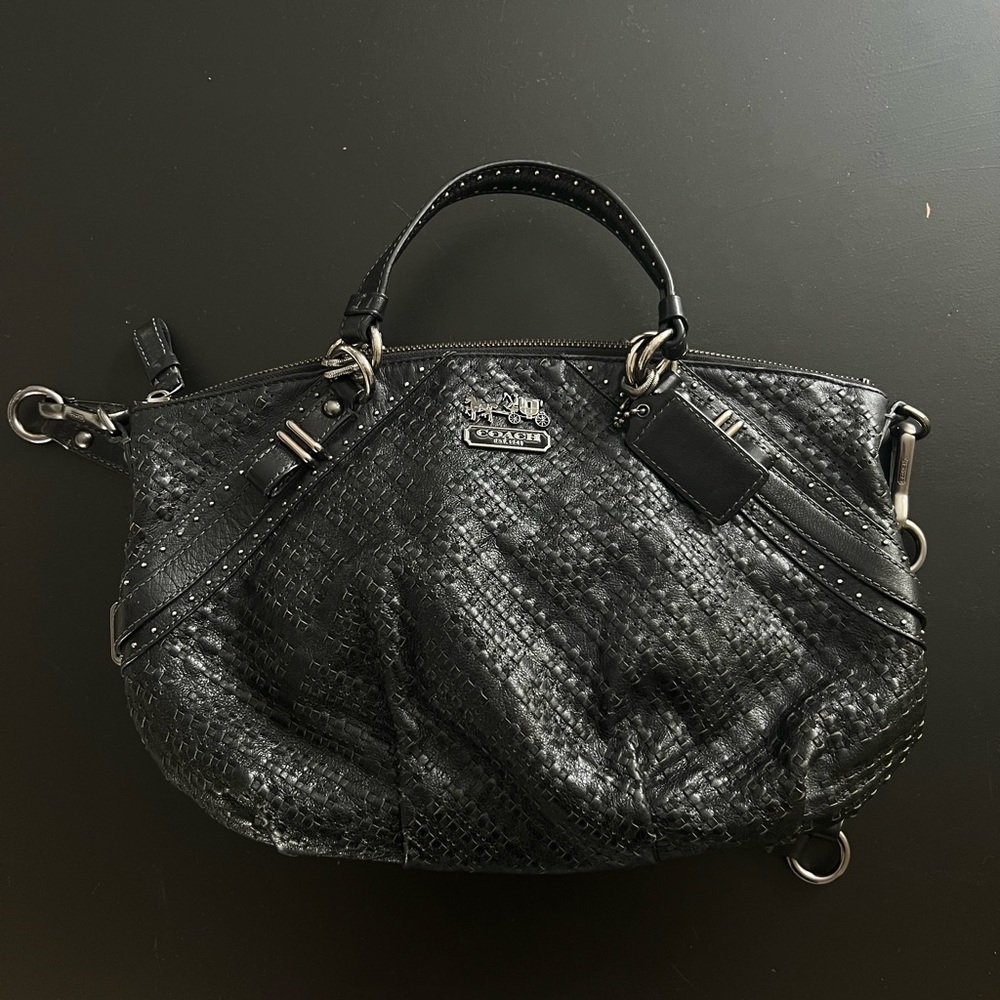 Coach Madison Woven Leather Sophia Black Shoulder Bag